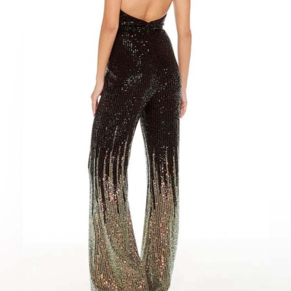 Alyce Paris Black and Gold Sequin Jumpsuit - Picture 2 of 9